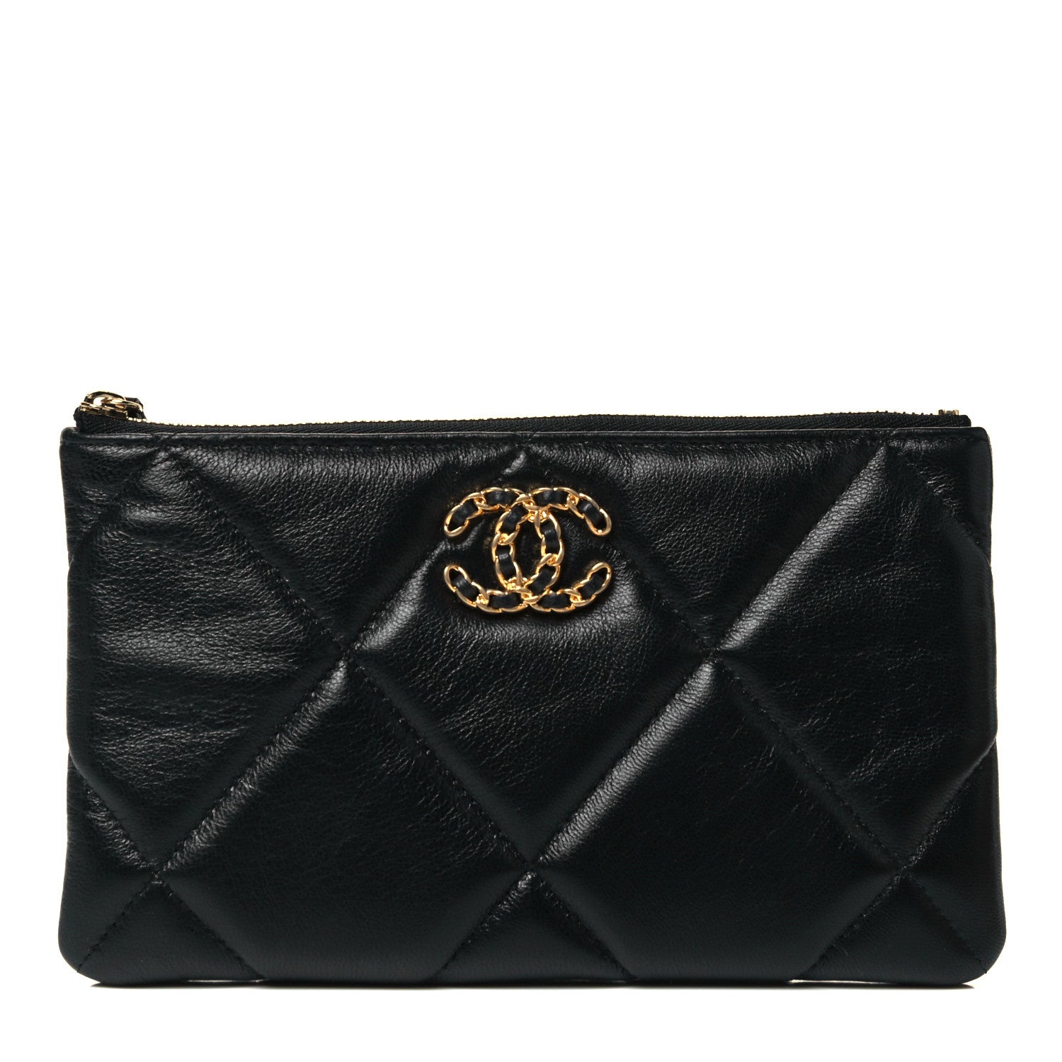 Chanel Shiny Goatskin Quilted Small Chanel 19 Pouch Black 1 of 7