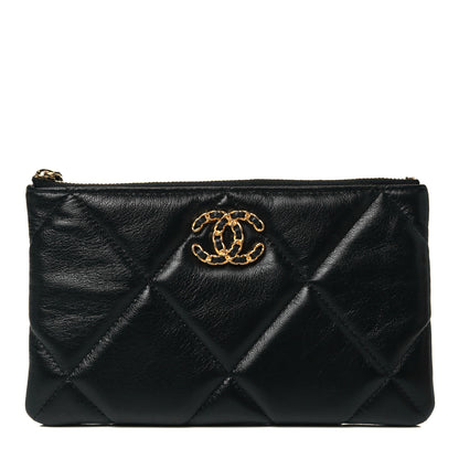 Chanel Shiny Goatskin Quilted Small Chanel 19 Pouch Black 1 of 7