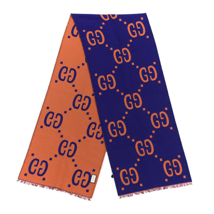 Gucci Wool Silk Monogram Jumbo GG Freedom Scarf Parma Violet Orange 2 of 4