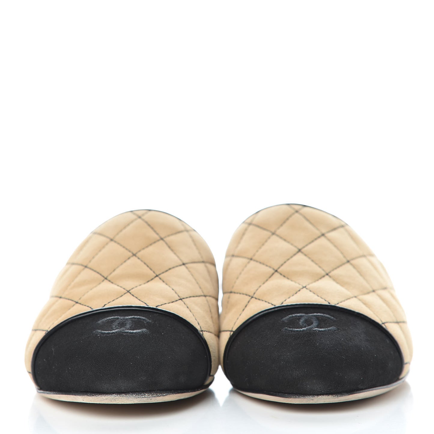 Kid Suede Quilted Mules 38 Beige Black