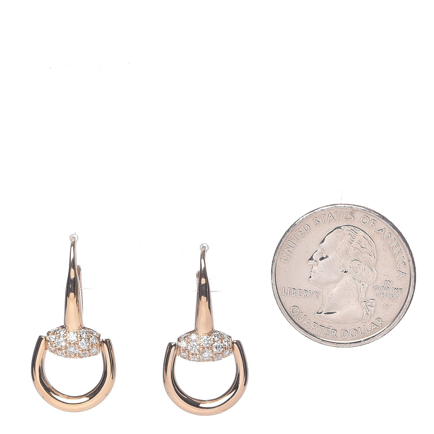 Gucci 18K Rose Gold Diamond Horsebit Drop Earrings 2 of 5