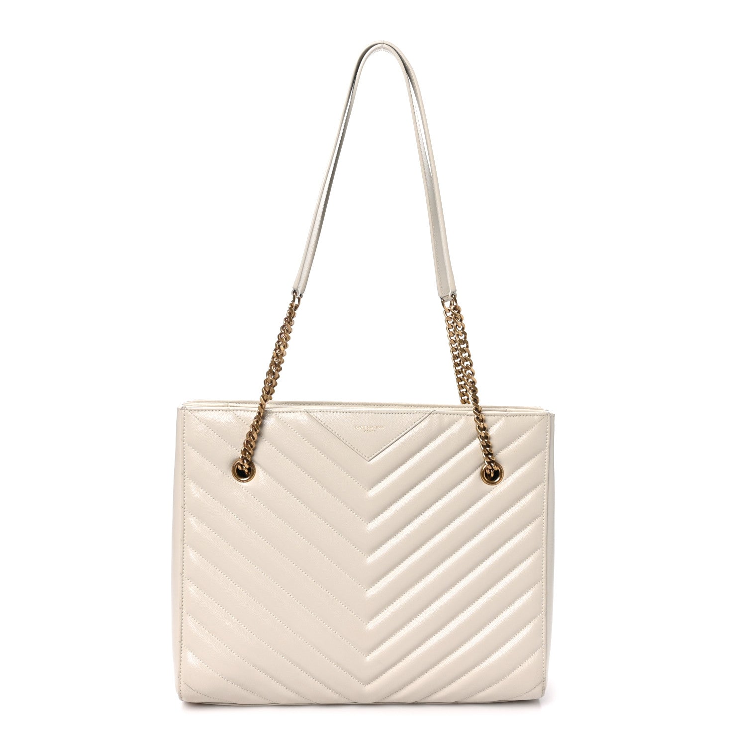 Saint Laurent Grain de Poudre Matelasse Chevron Medium Tribeca Shopping Bag Crema Soft 1 of 10