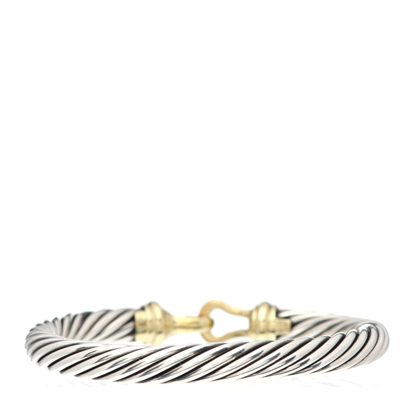 Sterling Silver 14K Yellow Gold 7mm Cable Classic Buckle Bracelet