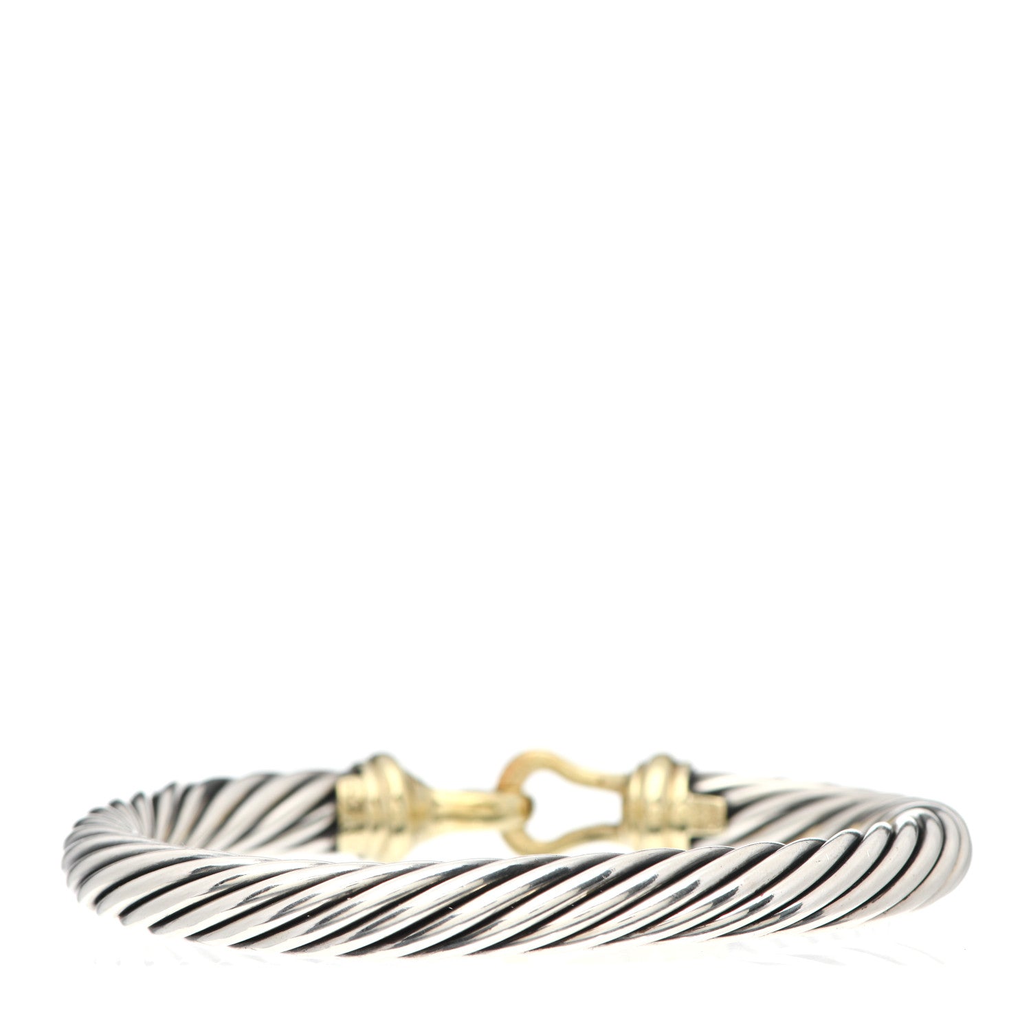 David Yurman Sterling Silver 14K Yellow Gold 7mm Cable Classic Buckle Bracelet 3 of 5