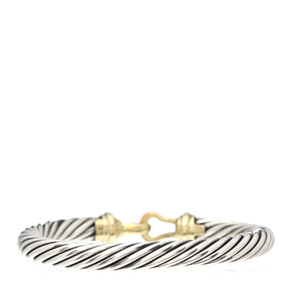 David Yurman Sterling Silver 14K Yellow Gold 7mm Cable Classic Buckle Bracelet 3 of 5