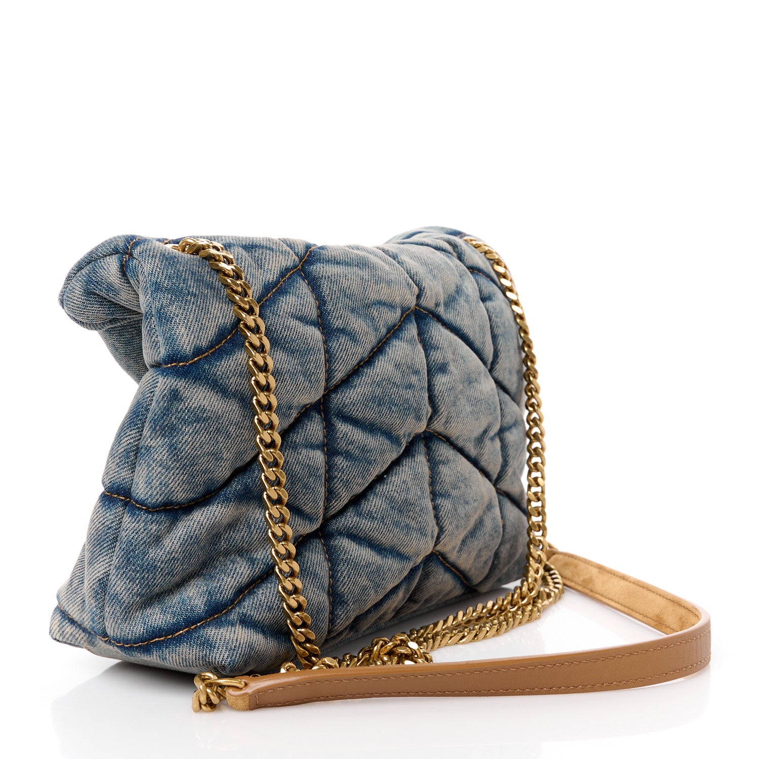 Saint Laurent Denim Quilted Toy Loulou Puffer Monogram Chain Satchel Blue Cinnamon 3 of 12