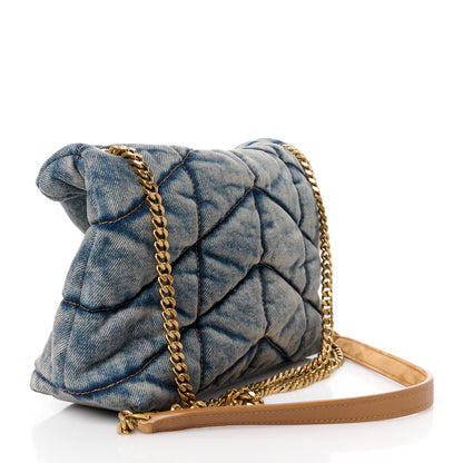 Saint Laurent Denim Quilted Toy Loulou Puffer Monogram Chain Satchel Blue Cinnamon 3 of 12