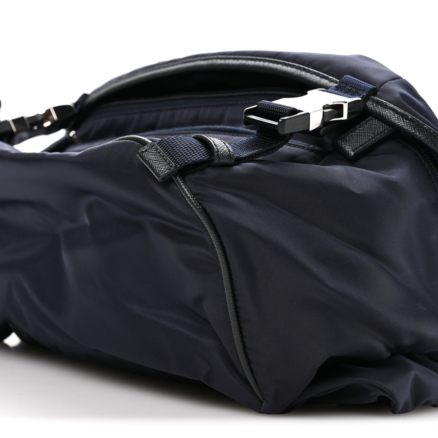 Re-Nylon Saffiano Double Snap Buckle Zip Flap Shoulder Bag Bleu