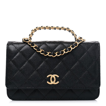Chanel Shiny Caviar Quilted Pick Me Up Wallet On Chain WOC Black 1 of 11