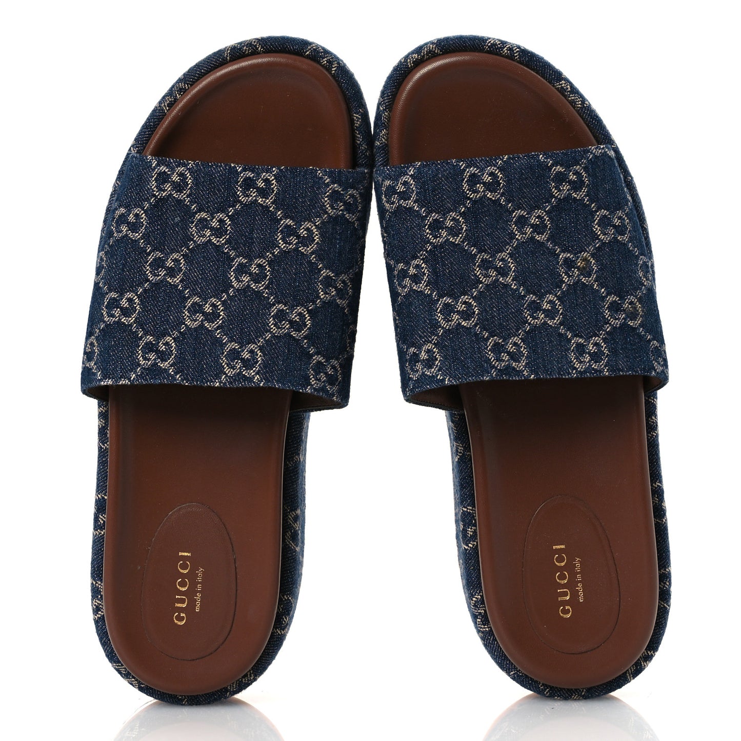 New Denim GG Monogram Angelina Platform 55mm Slide Sandals 40 Blue Tea