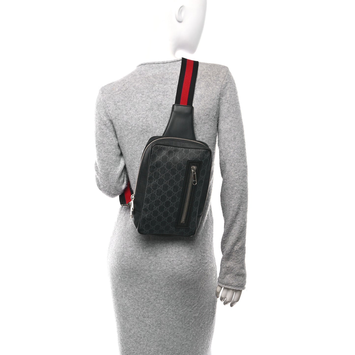 GG Supreme Monogram Web Belt Bag Black Grey