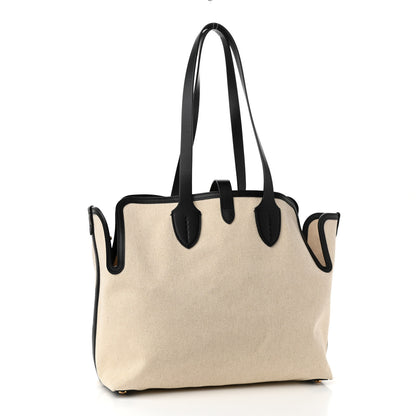 Burberry Cotton Soft Canvas Calfskin Medium Belt Tote Natural Black 4 of 9