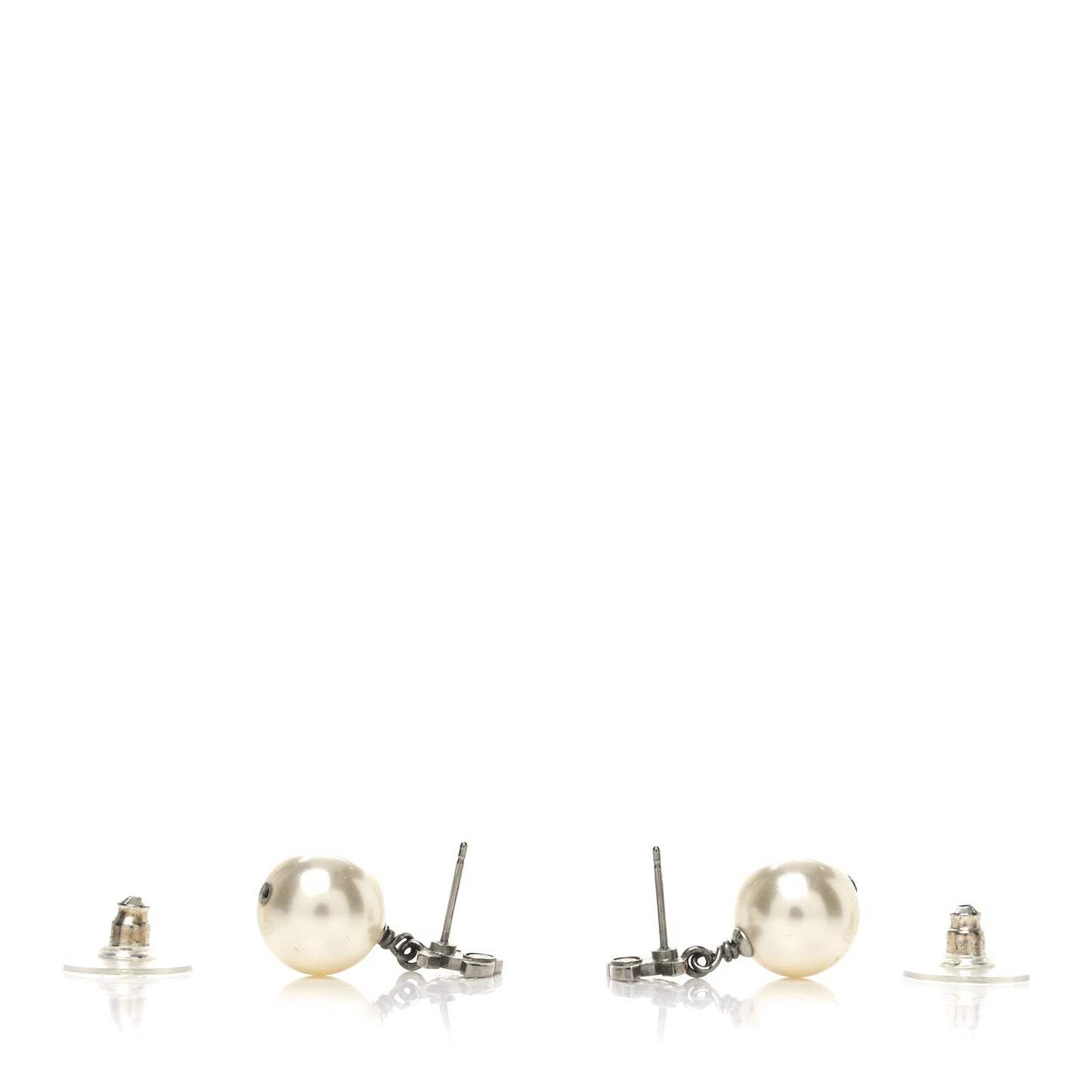 Crystal Pearl CC Drop Earrings Silver