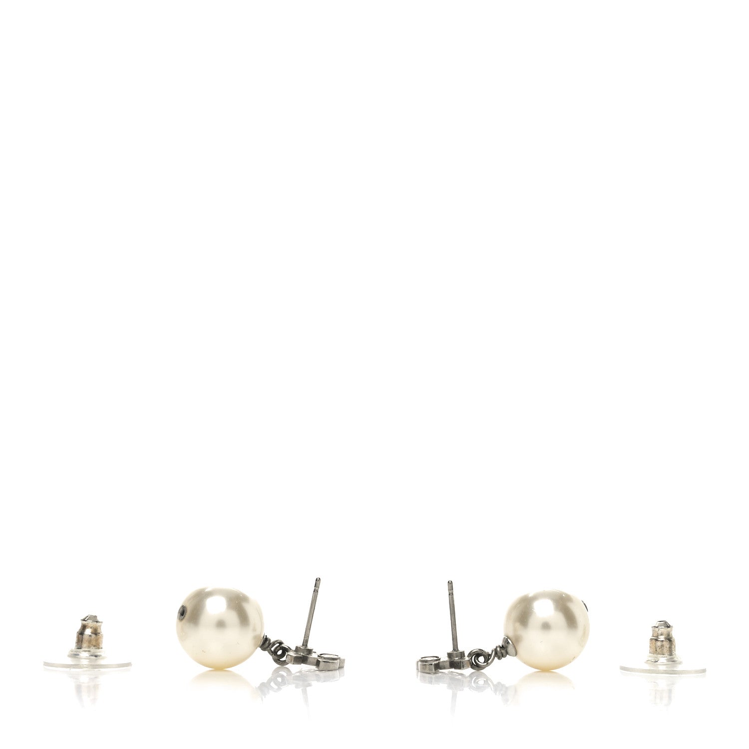 Chanel Crystal Pearl CC Drop Earrings Silver 3 of 4