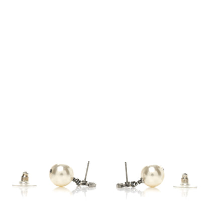 Chanel Crystal Pearl CC Drop Earrings Silver 3 of 4