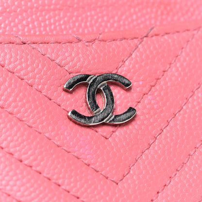 Chanel Caviar Chevron Quilted Card Holder Pink 9 of 16