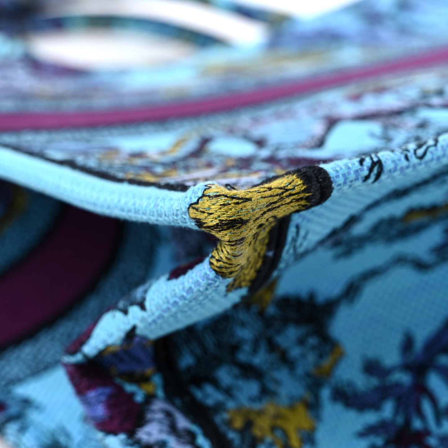 Canvas Embroidered Large Toile de Jouy Voyage Book Tote Celestial Blue