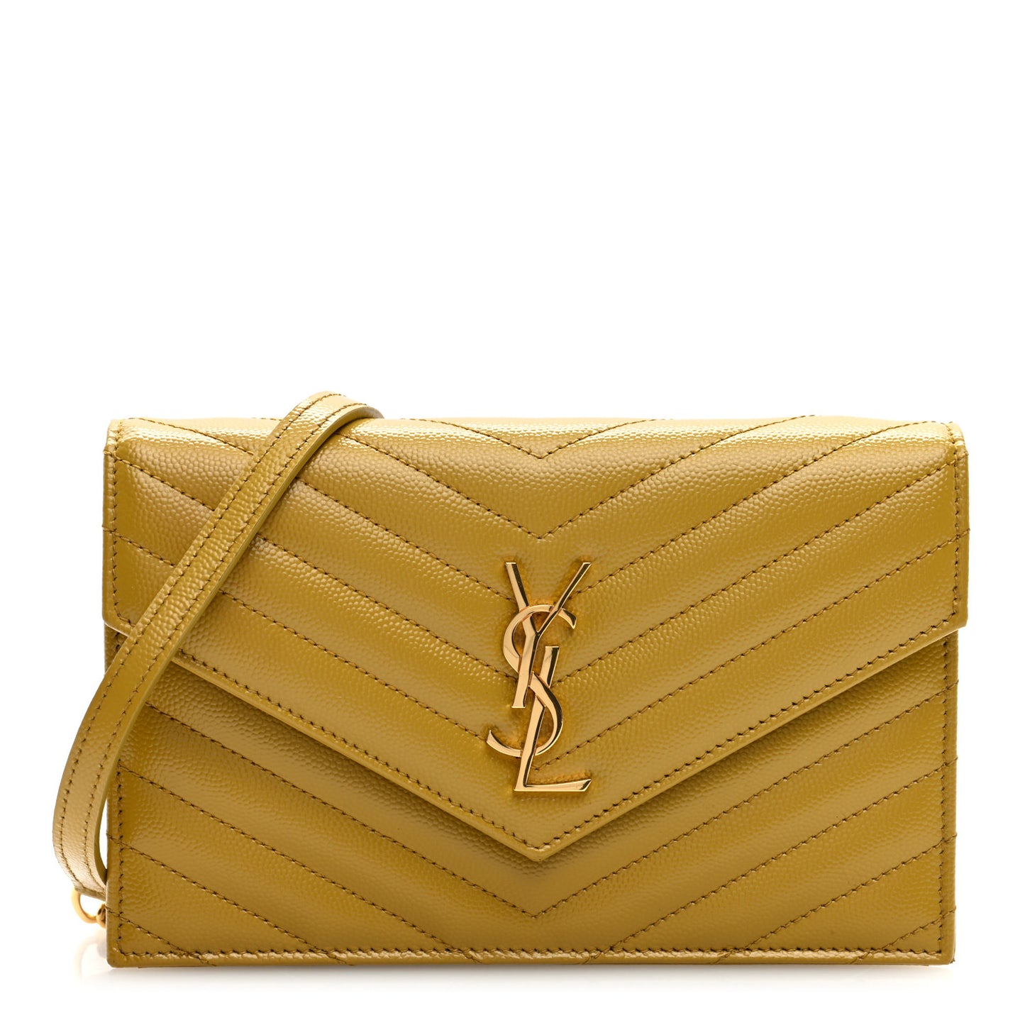Grain De Poudre Matelasse Chevron Monogram Envelope Chain Wallet Saffran