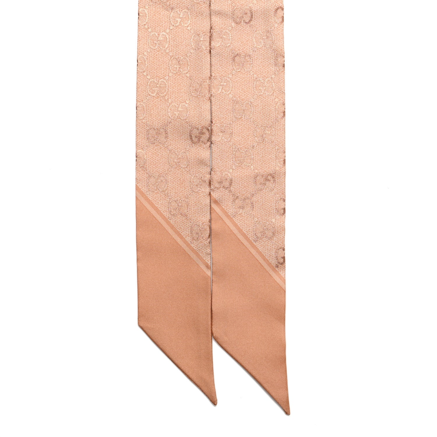 Gucci Silk Twill GG Monogram Neck Bow Scarf Metallic Pink 2 of 5