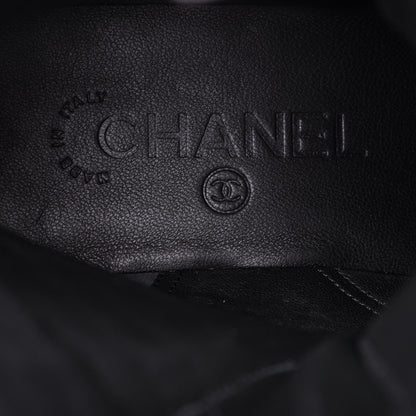 Chanel Calfskin Quilted Lace Up Combat Boots 38 Black 8 of 10
