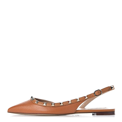 Valentino Garavani Pebbled Calfskin Rockstud Slingback Flats 38.5 Orange 1 of 9