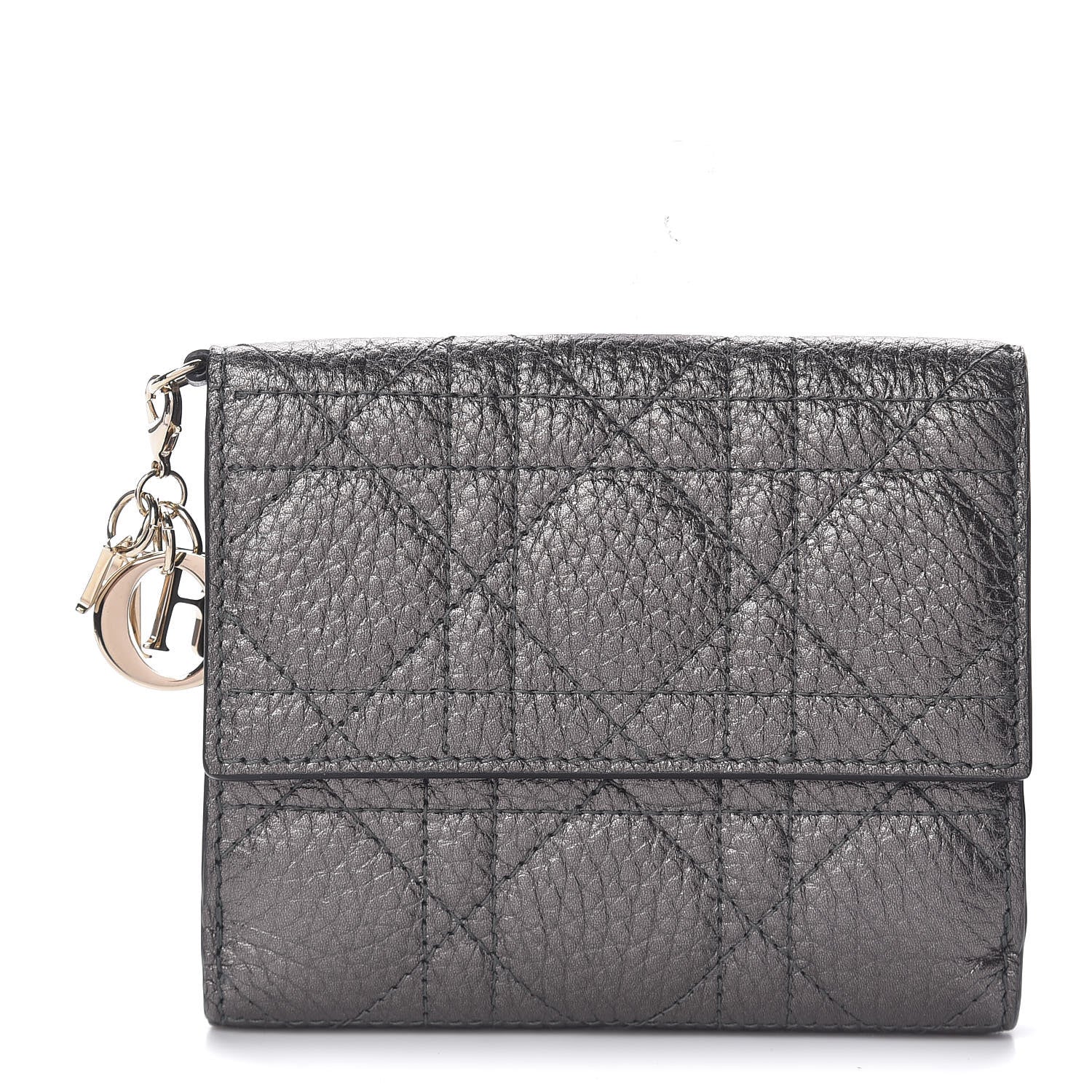 Christian Dior Metallic Grained Calfskin Cannage Lady Dior French Wallet Gunmetal 1 of 11