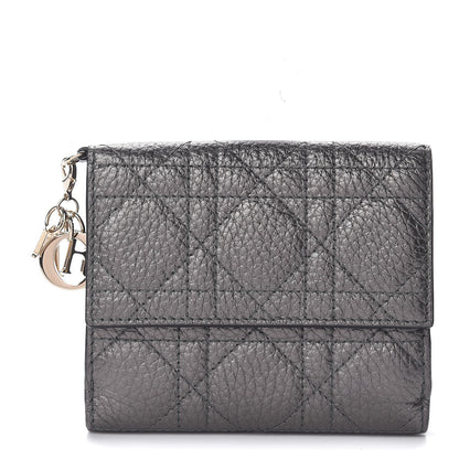Christian Dior Metallic Grained Calfskin Cannage Lady Dior French Wallet Gunmetal 1 of 11