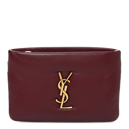 Saint Laurent Padded Lambskin Monogram Zip Card Holder Rouge Merlot 1 of 6
