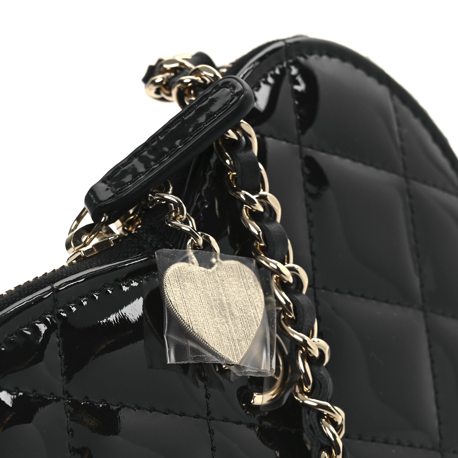Chanel Patent Calfskin Resin Quilted CC Heart Clutch With Chain Black 18 of 21
