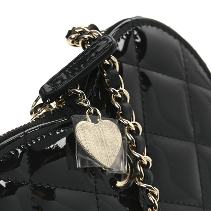 Chanel Patent Calfskin Resin Quilted CC Heart Clutch With Chain Black 18 of 21