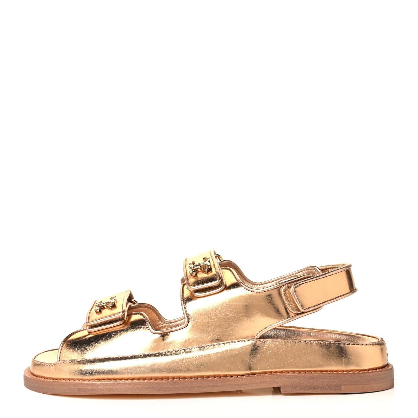 Metallic Laminated Calfskin Velcro Dad Sandals 37.5 Golden