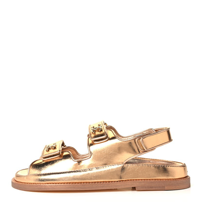 Chanel Metallic Laminated Calfskin Velcro Dad Sandals 37.5 Golden 1 of 9