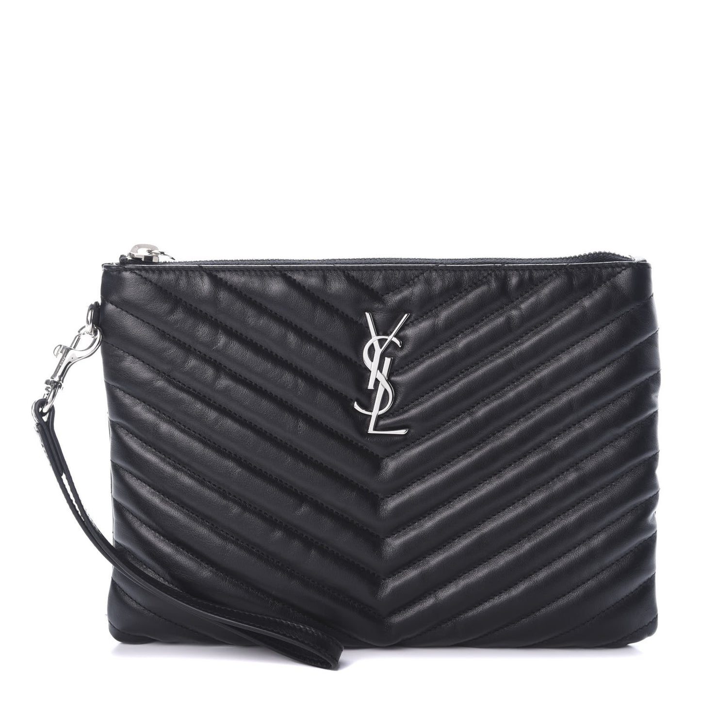 Calfskin Matelasse Chevron Monogram A5 Wristlet Black
