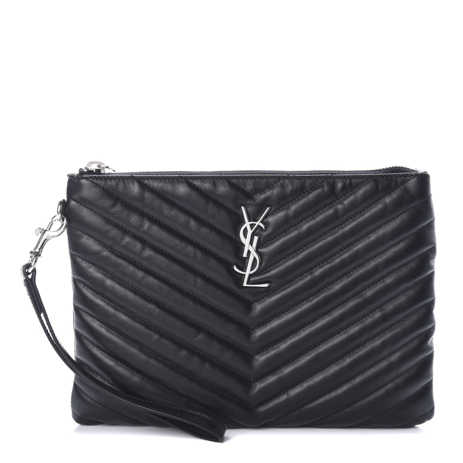 Saint Laurent Calfskin Matelasse Chevron Monogram A5 Wristlet Black 1 of 7