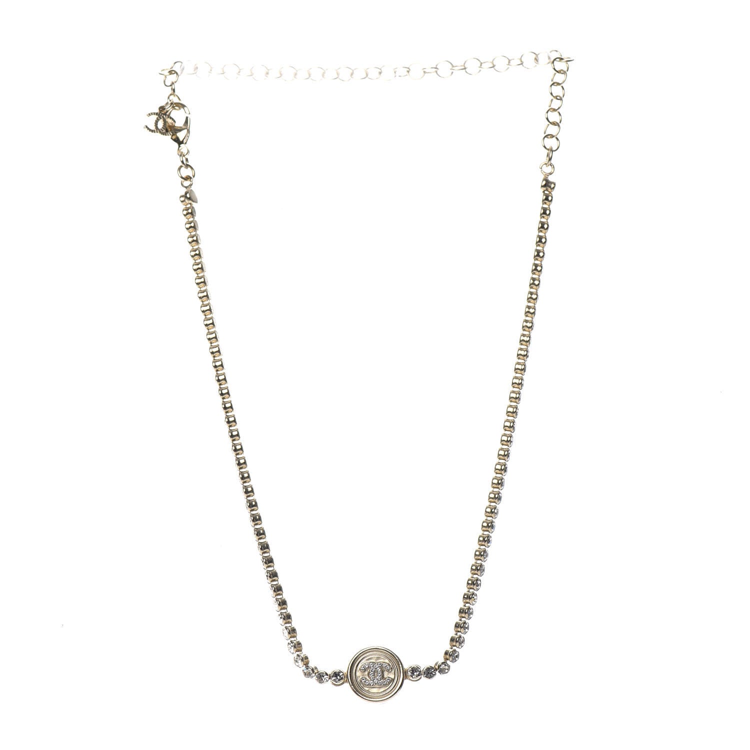 Chanel Crystal CC Chain Short Necklace Gold 3 of 5