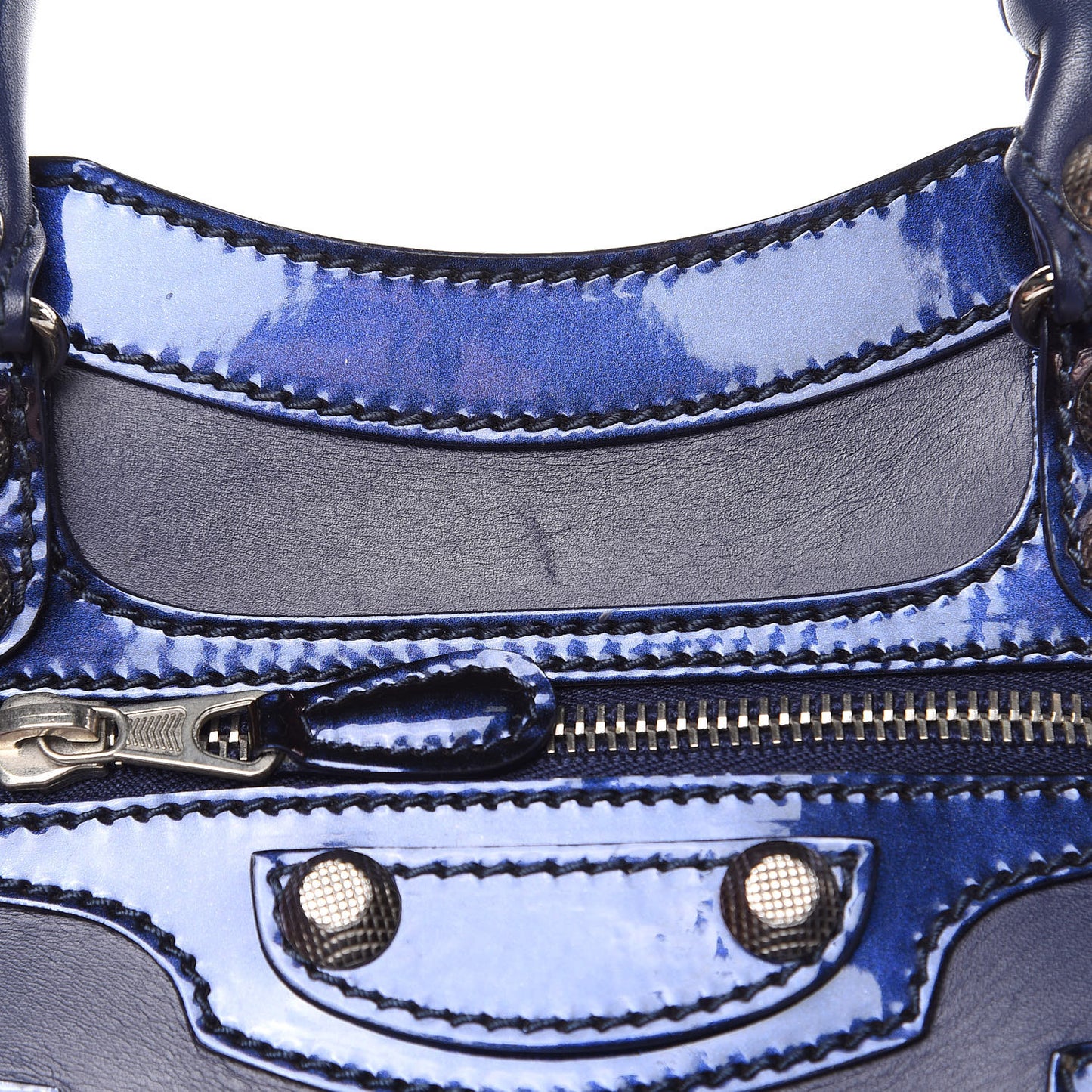 Smooth Calfskin Metallic Patent Giant 12 Silver Hardware Mini City Ultraviolet