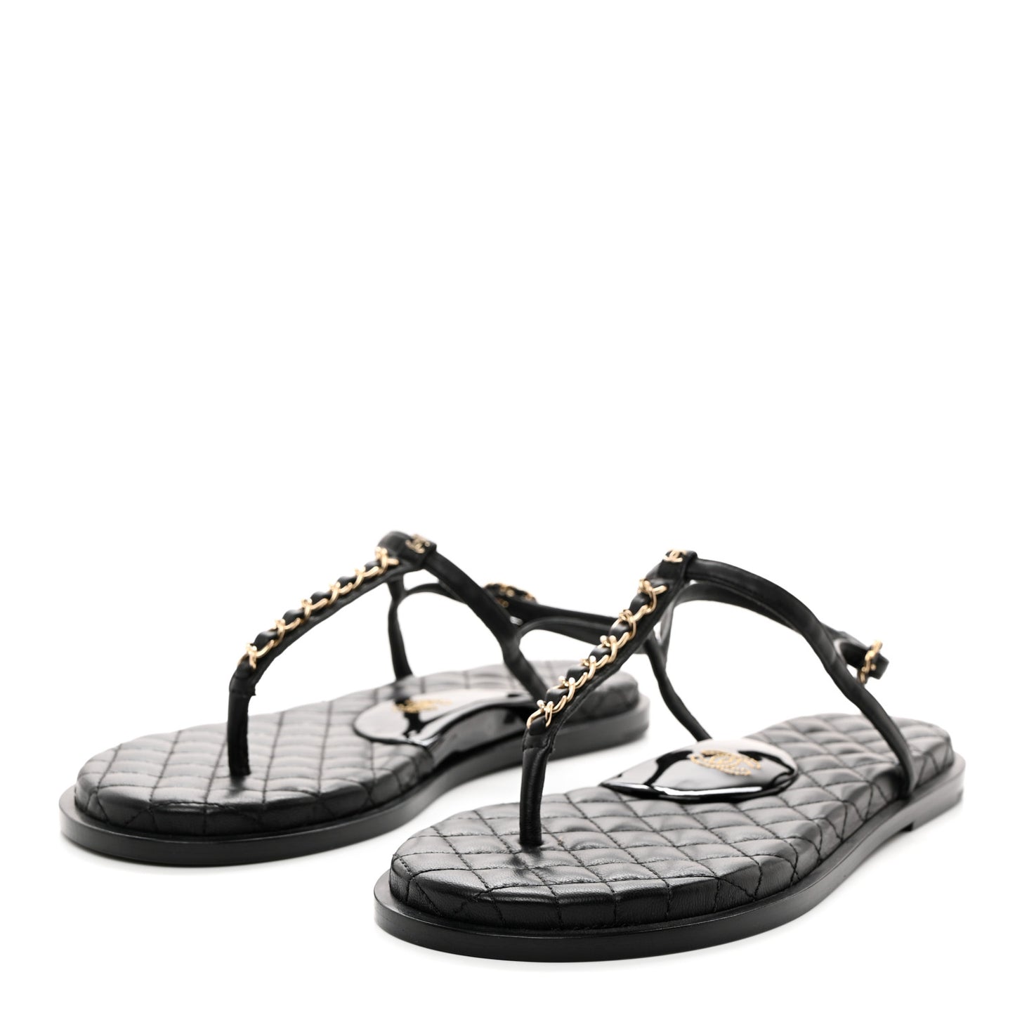 Lambskin Chain CC Logo Thong Sandals 39.5 Black