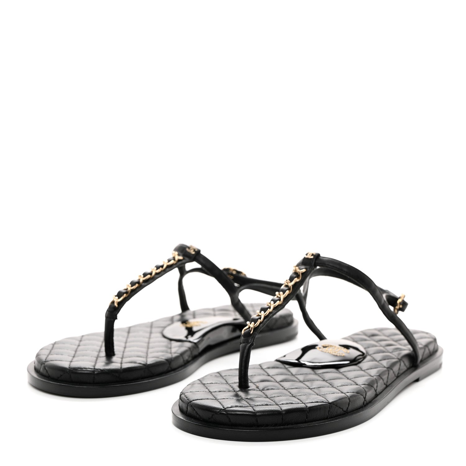 Chanel Lambskin Chain CC Logo Thong Sandals 39.5 Black 3 of 7