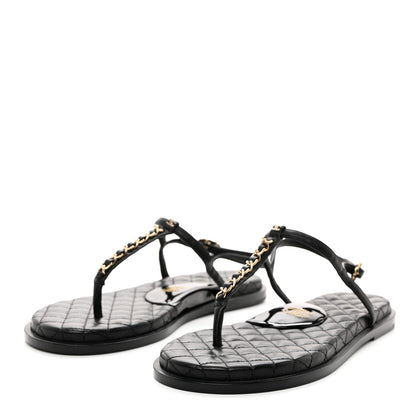 Chanel Lambskin Chain CC Logo Thong Sandals 39.5 Black 3 of 7