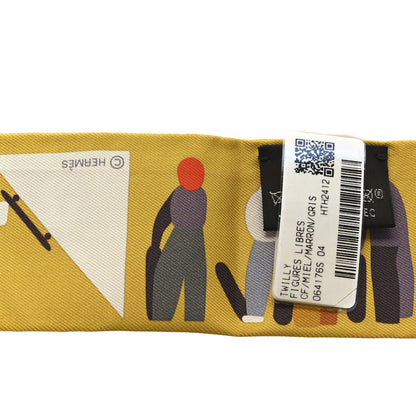 Hermes Silk Figures Libres Twilly Miel Marron Gris 3 of 3