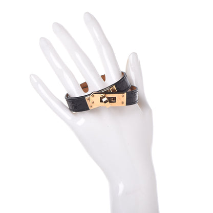Hermes Shiny Alligator Kelly Double Tour Bracelet S Black 2 of 7