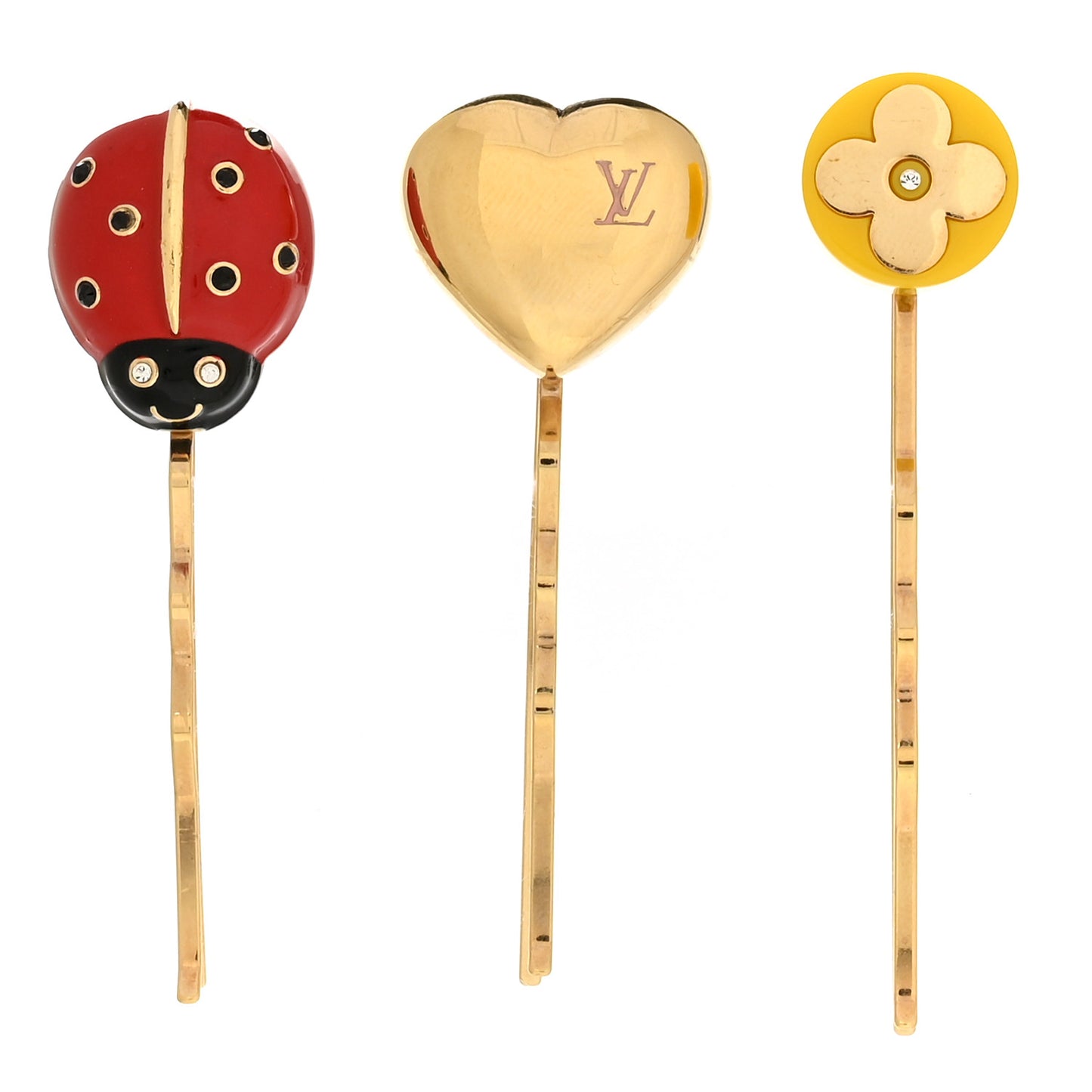 Metal Fleur Heart Ladybug Hair Pin Barettes