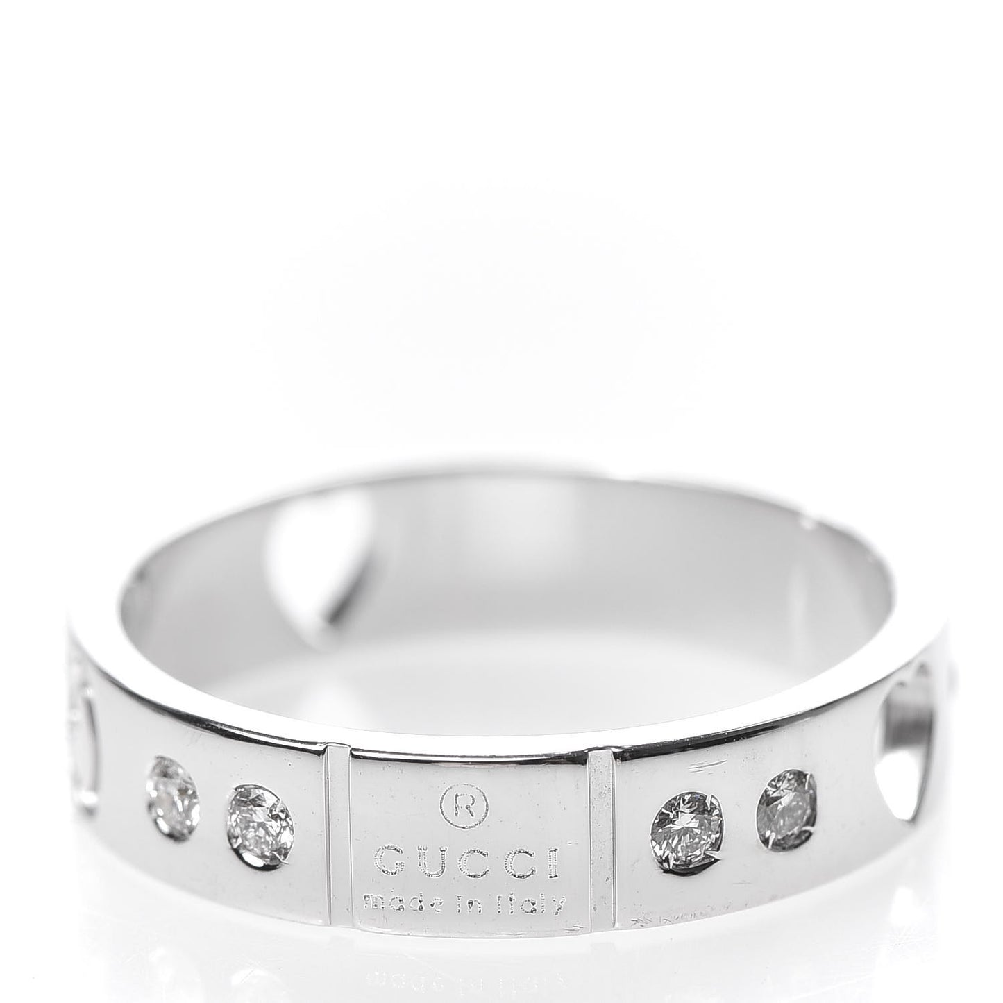 18K White Gold Diamond Amor Icon Thin Band Ring 48 4.5