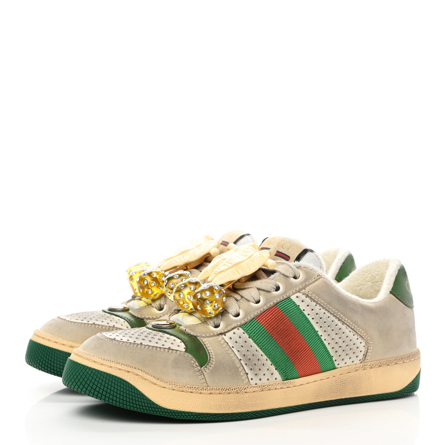 Gucci Nubuck Web Cherries Womens Screener Sneakers 36 Dusty Milk White Vintage Green 3 of 9