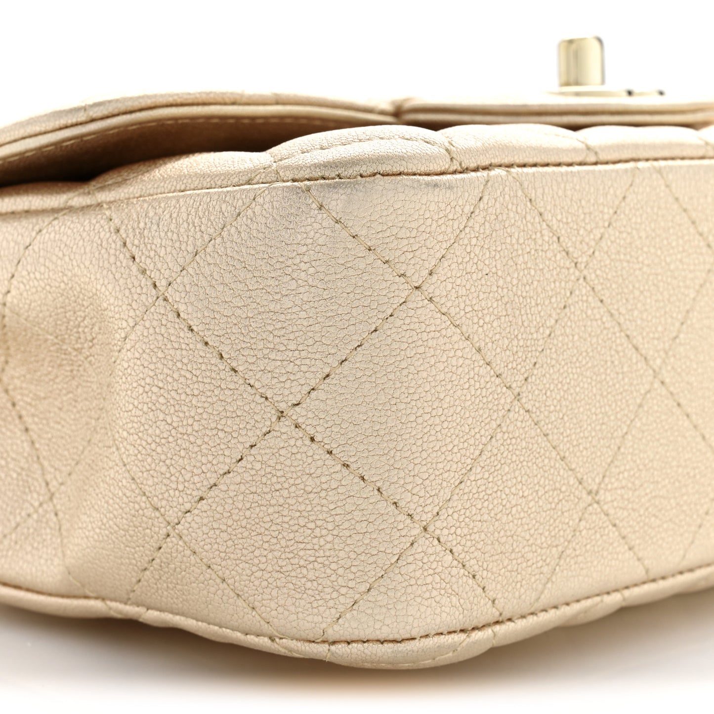 Metallic Lambskin Quilted Mini Rectangular Flap Gold