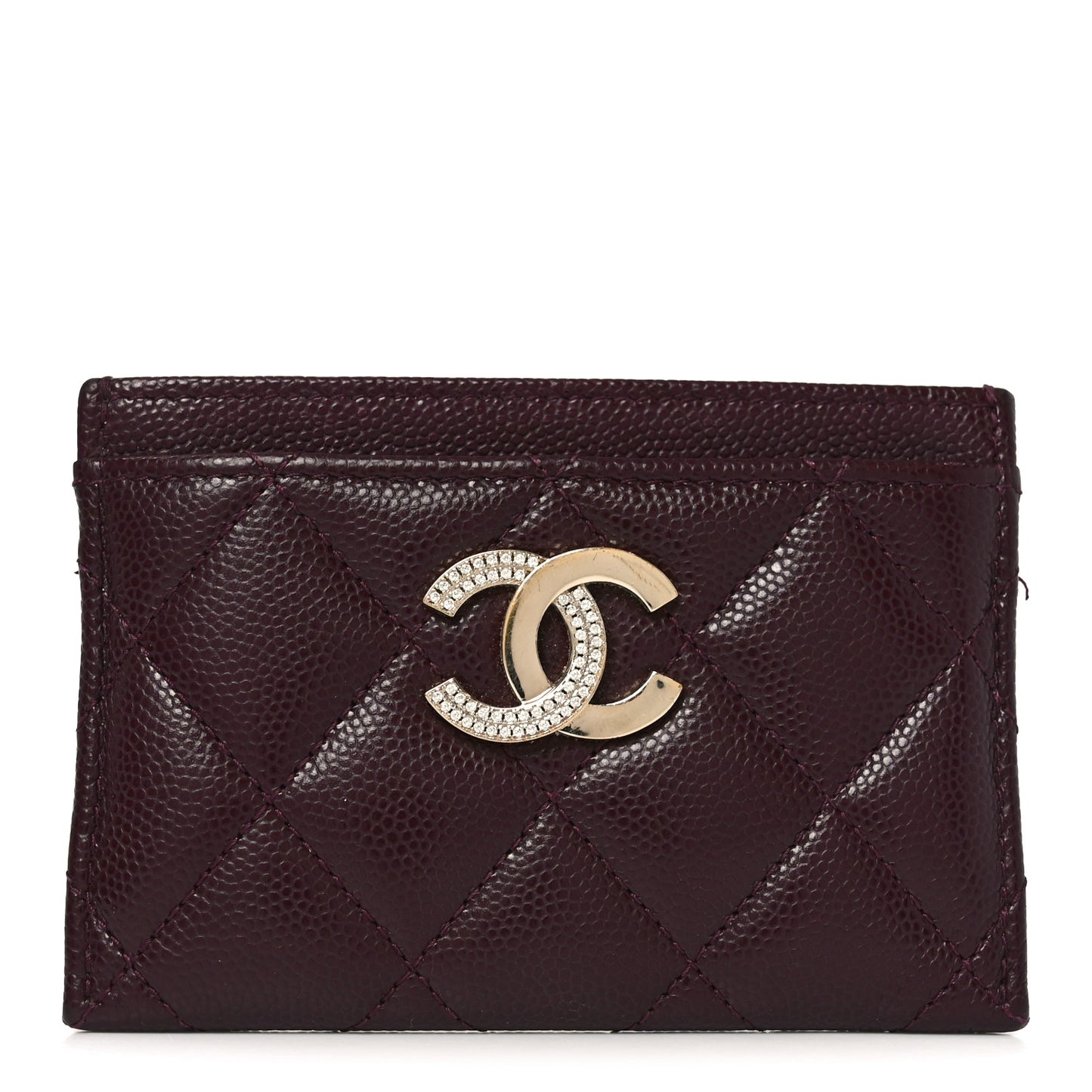 Caviar Quilted Crystal Card Holder Burgundy