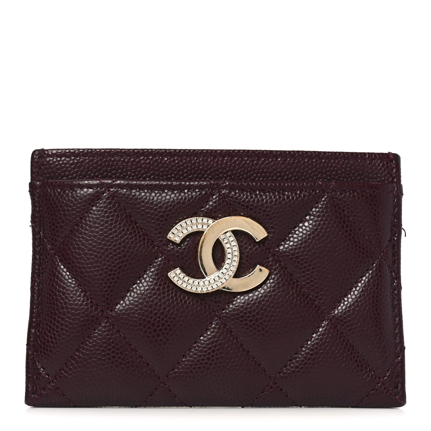 Chanel Caviar Quilted Crystal Card Holder Burgundy 1 of 10