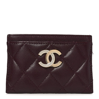 Chanel Caviar Quilted Crystal Card Holder Burgundy 1 of 10