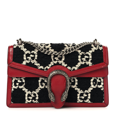 Tweed GG Monogram Small Dionysus Shoulder Bag Black White Romantic Cherry