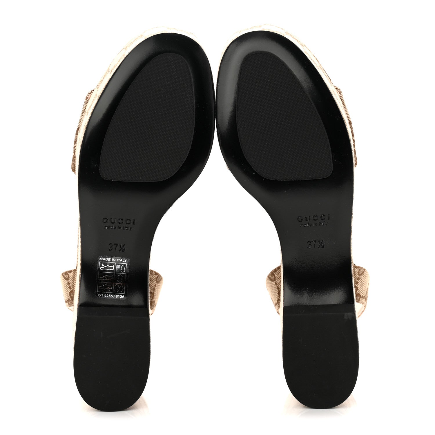 Gucci Monogram Nappa Chalotte Horsebit Ankle Strap 75mm Flatform Sandals 37.5 Beige Ebony 6 of 9